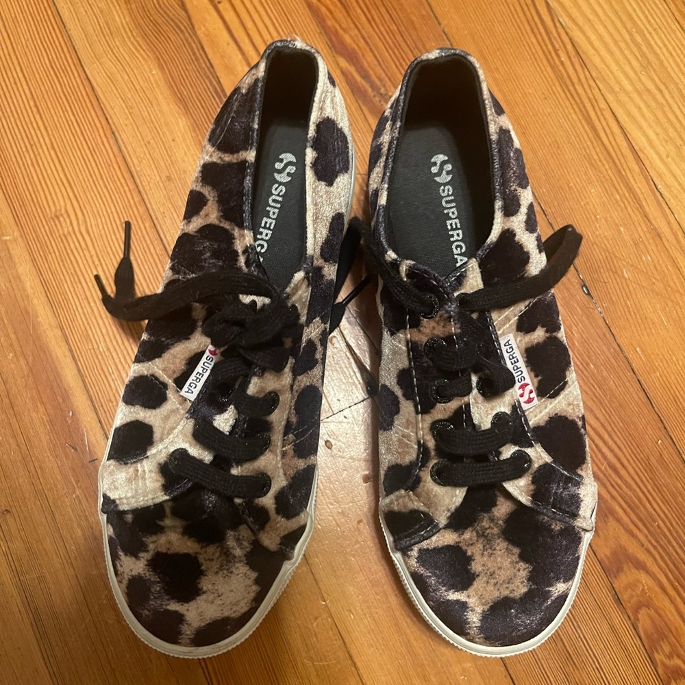 Superga Velvet Leopard Platform Sneakers Size 7.5